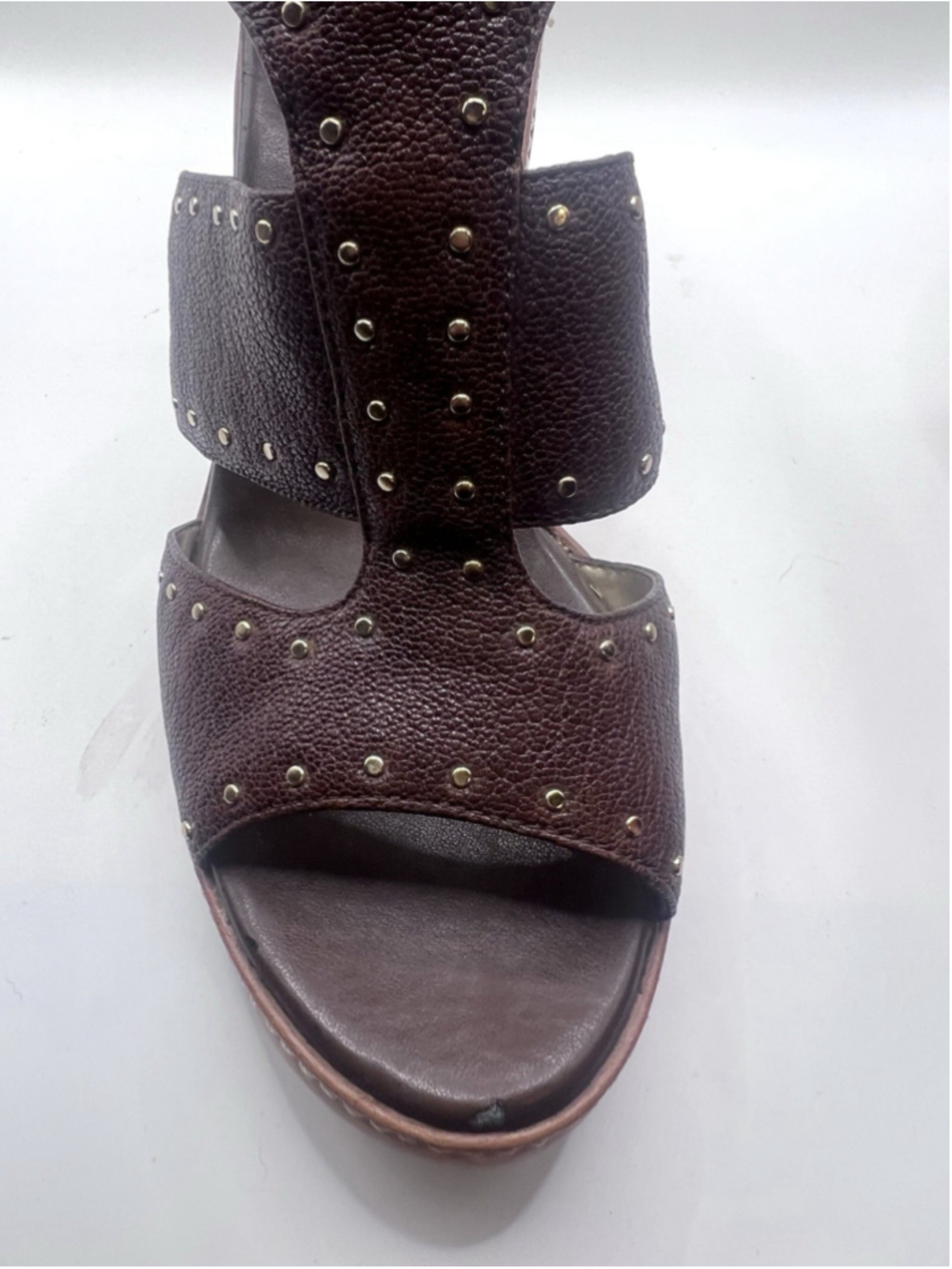 Banana Republic Bonnie Studded Sandals Womens 9 Strap Platform Heels Brown Gold - Picture 9 of 14